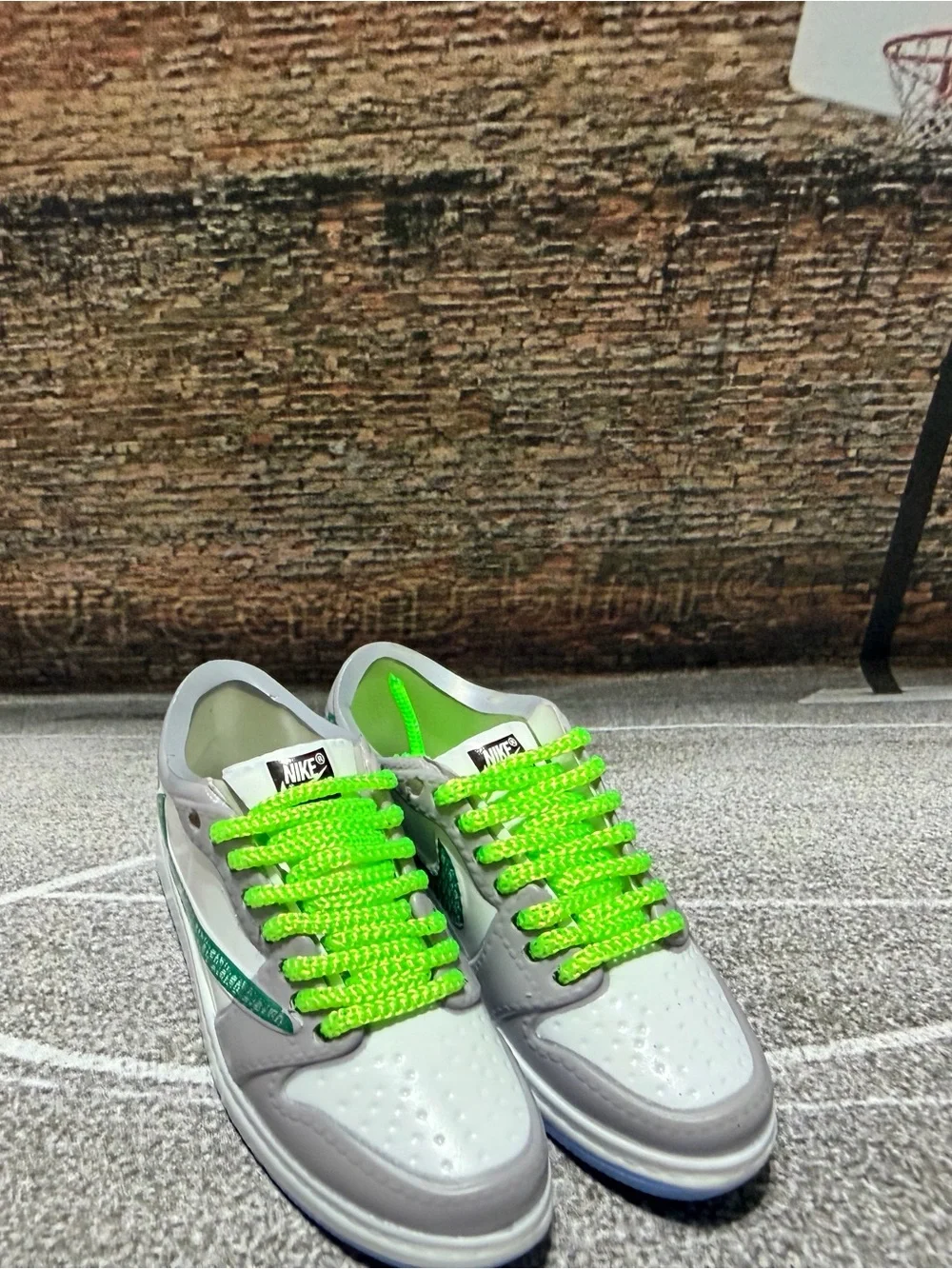 Nike Dior White Sneakers with Neon Green Accents Mini Collectible